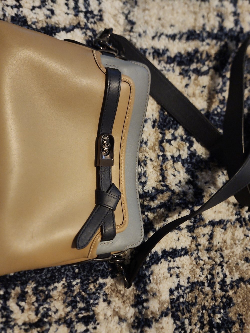 Coach Three-Tone Leather Crossbody in Tan, Navy & Light Gray